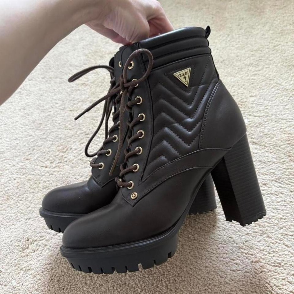 y2k 2000s guess platform lace up ankle boots chunky heel moto grunge